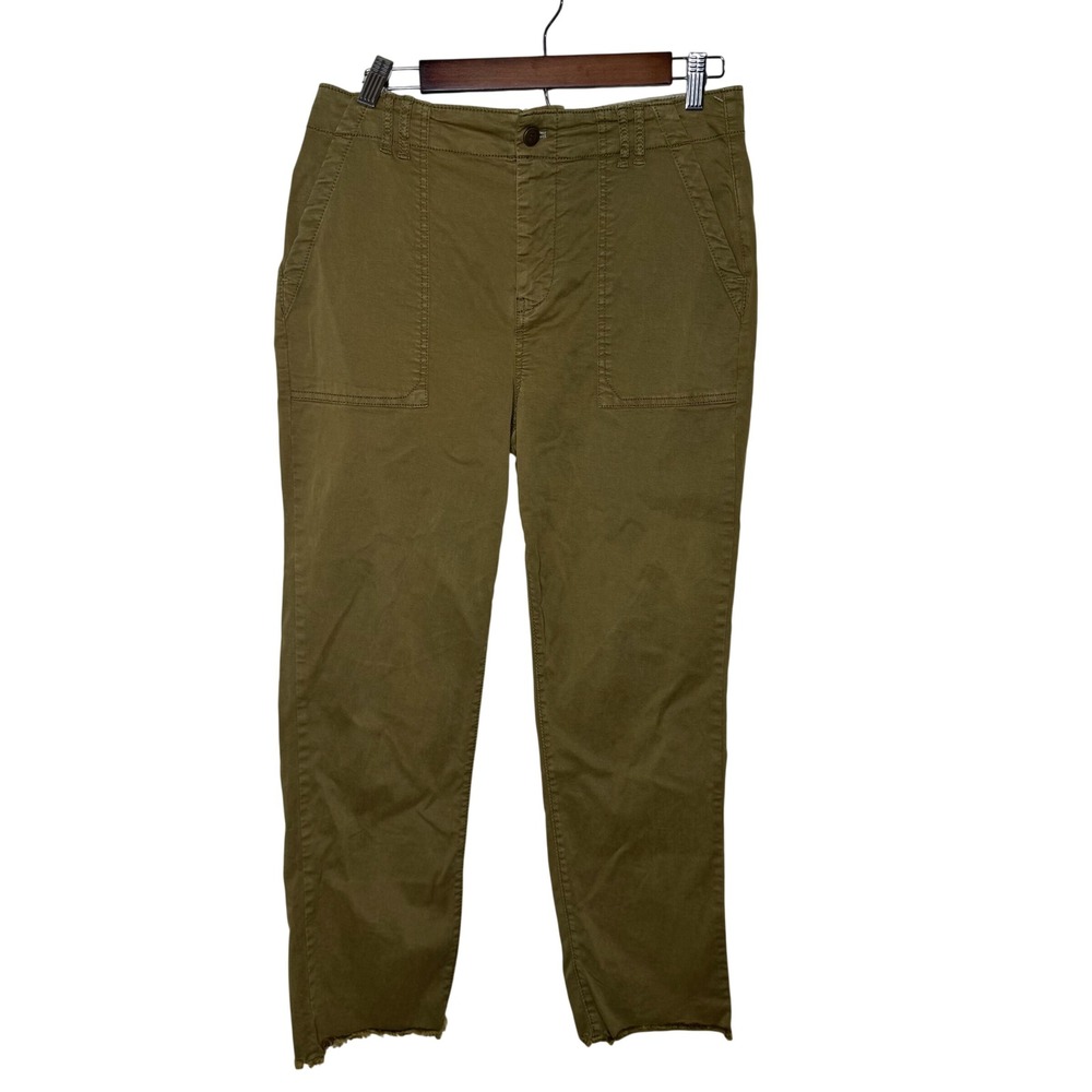 Pilcro Anthropologie Olive Green High Rise Utility Straight Leg Raw Hem Pants